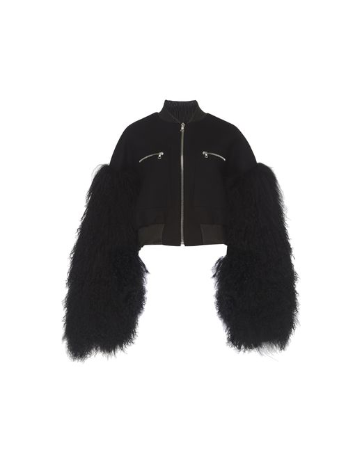 David Koma Fur Trim Leather Jacket