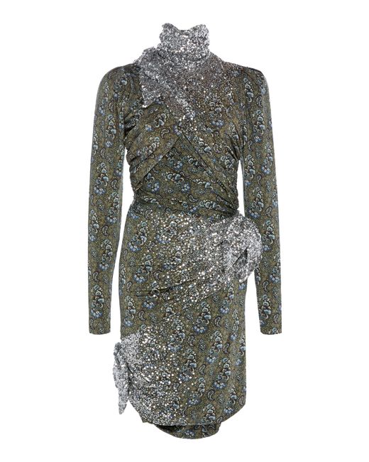 Altuzarra Sharada Draped Sequin-Embellished Paisley-Print Crepe Mini Dress