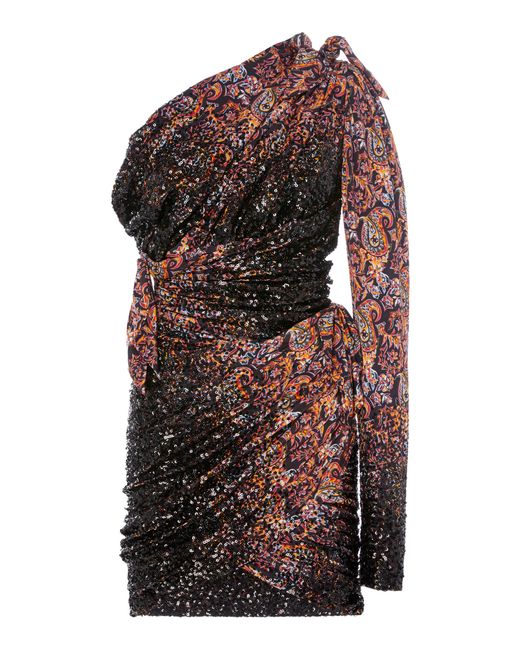 Altuzarra Vidya Asymmetric Sequin-Embellished Paisley-Print Crepe Mini Dress