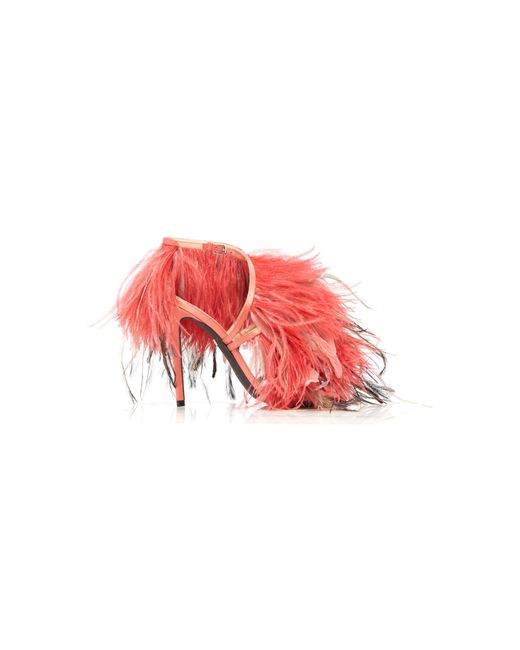 Giambattista Valli Ostrich Feather-Embellished Leather Sandals