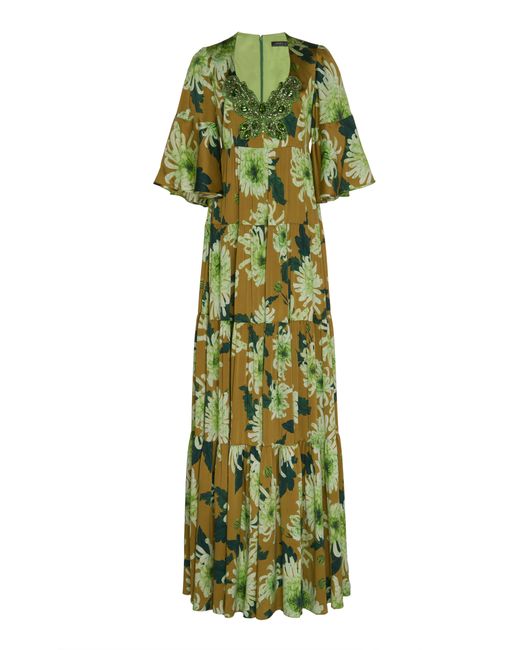 Andrew Gn Embellished Print Silk-Blend Gown