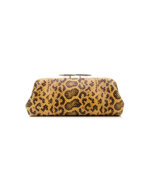 Little Liffner Oyster Leopard Embossed Leather Clutch