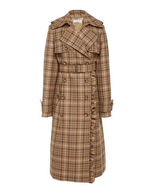 Michael Kors Collection Double-Breasted Plaid Wool Trench Coat