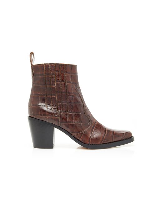 Ganni Croc-Effect Leather Ankle Boots