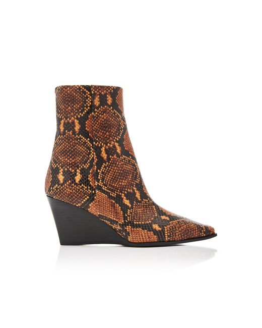 Aeyde Lena Snake-Print Leather Wedge Boots