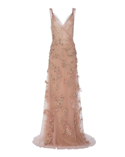 Marchesa Embroidered Tulle Evening Gown