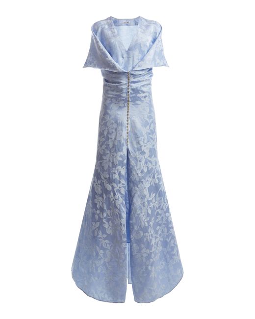 Loewe Cape-Sleeve Linen-Silk Jacquard Gown