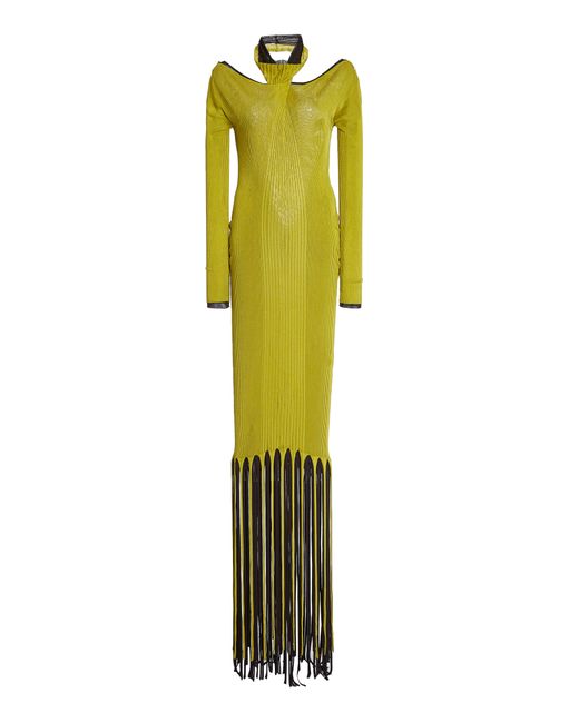 Bottega Veneta Fringe-Trimmed Ribbed-Knit Maxi Halter Dress