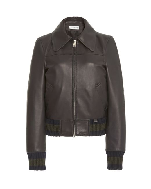 Victoria Beckham Knit-Trimmed Leather Bomber Jacket