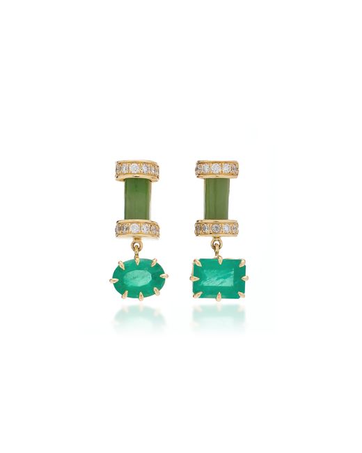 Sauer Marina 18K Gold Emerald Jade Earrings Gifts For Her