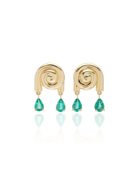 Sauer Spiralis 18K Yellow Gold Emerald Earrings Gifts For Her