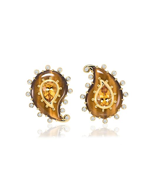 Sauer Paisley 18K Yellow Gold Tigers Eye Citrine Earrings Gifts For Her