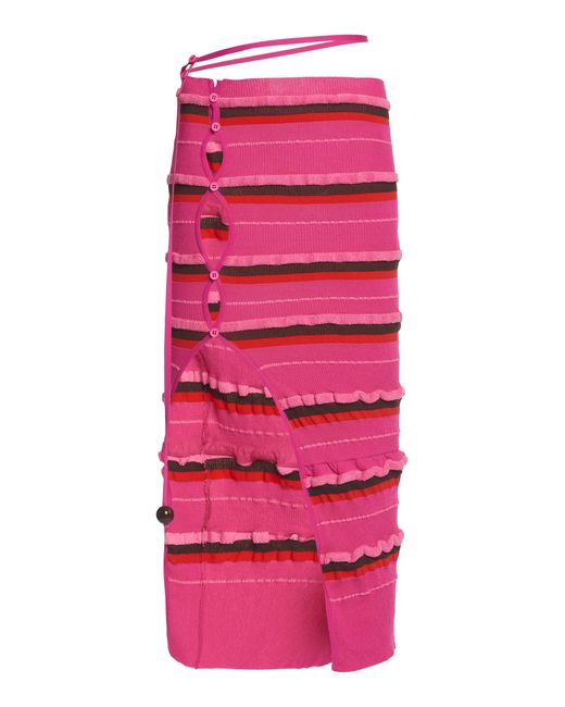 Jacquemus Concha Striped Ribbed-Knit Midi Skirt