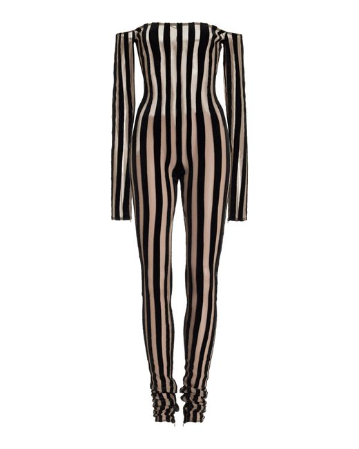 Laquan Smith Womens Striped Velvet Catsuit Only At