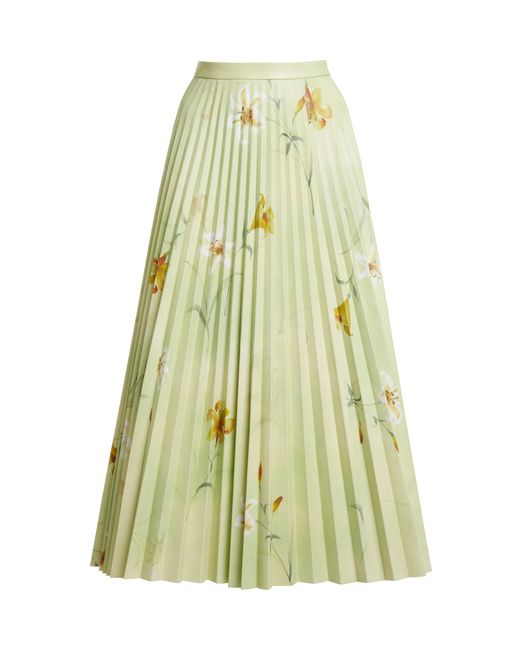 Balenciaga Floral-Printed Plisse Leather Midi Skirt
