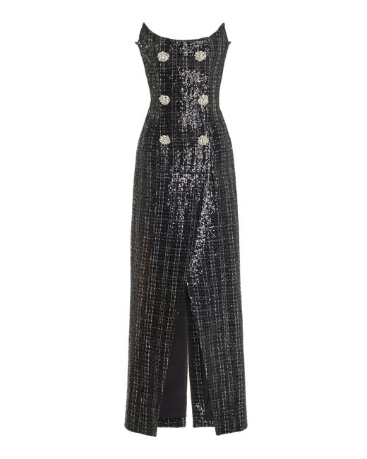 Balmain Glittered Tweed Bustier Maxi Dress