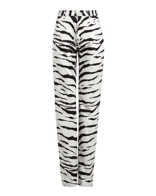 Alaïa Zebra-Print Straight-Leg Jeans white