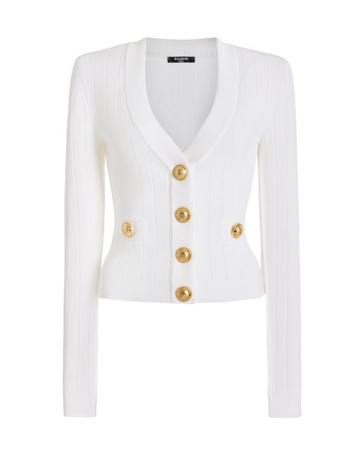 Balmain Buttoned Ribbed-Knit Cropped Cardigan