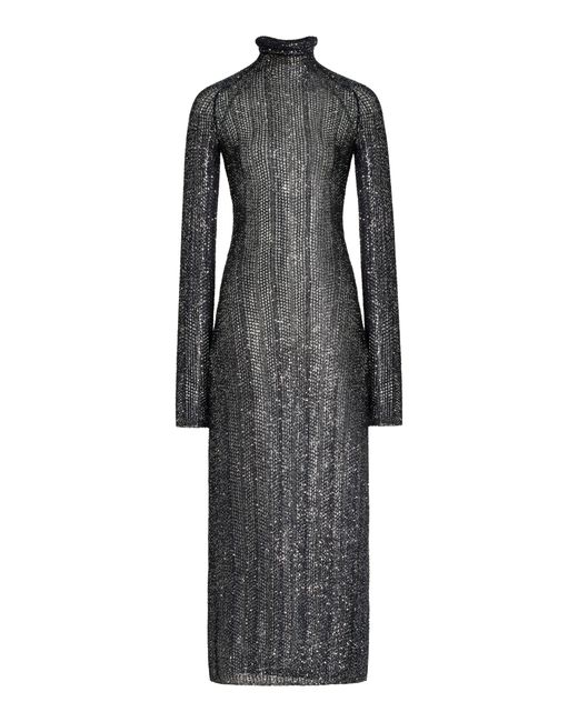 Alaïa Sequined-Knit High-Neck Maxi Dress