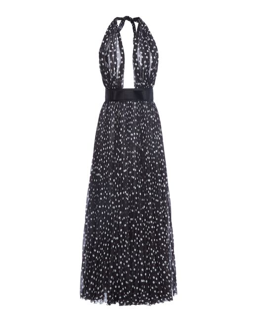 Dolce & Gabbana Polka-Dot Plisse Midi Halter Dress