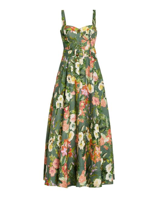 Cara Cara Calypso Belted Floral Linen Bustier Midi Dress