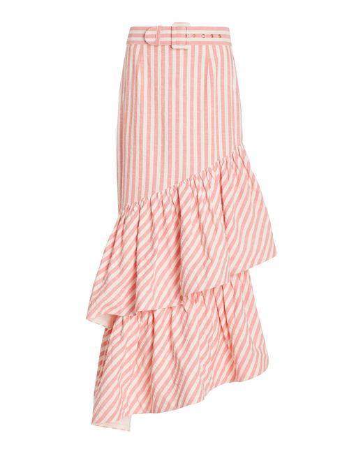 Cara Cara Terra Ruffled Striped-Seersucker Maxi Skirt