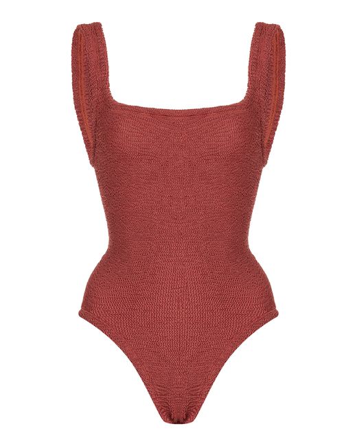 Hunza G Square-Neck Seersucker One-Piece Swimsuit