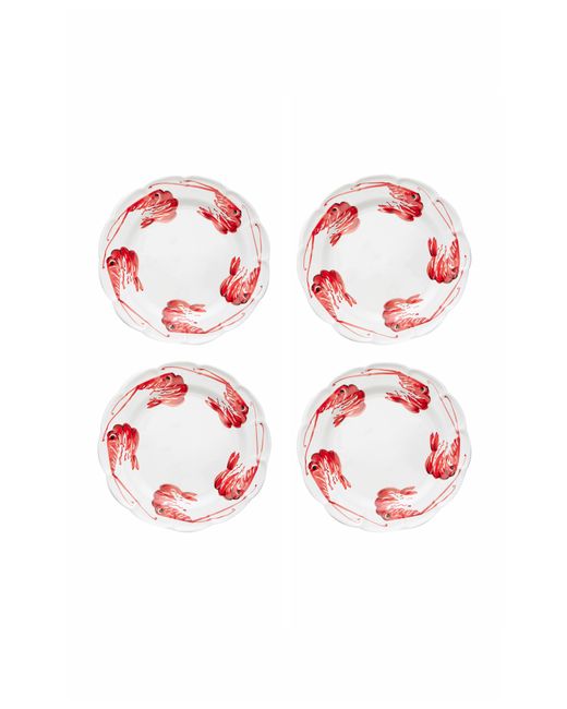 Solimene Art for Moda Domus Set-of-Four Hand-Painted Shrimp Dinner Plates