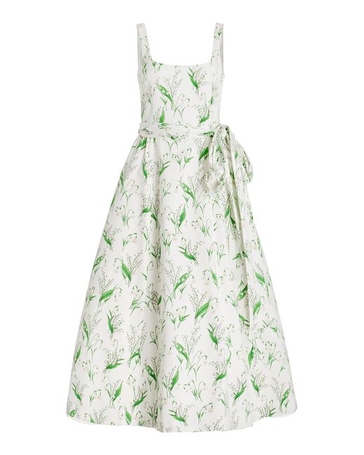 Carolina Herrera Sash-Detailed Floral Cotton-Blend Midi Dress