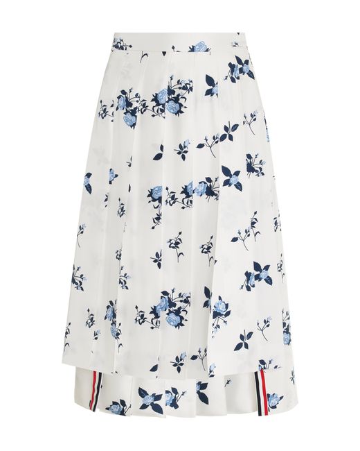 Thom Browne Pleated Floral Silk Midi Skirt