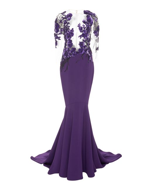 Pamella Roland Sequin Embroidered Crepe Gown