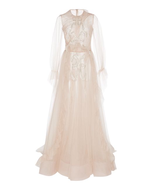 Sandra Mansour Tulle Bow Embroidered Gown