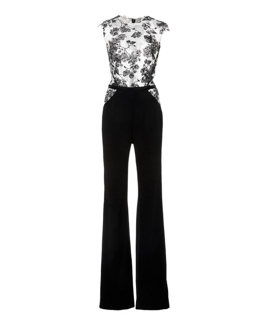 Pamella Roland Lace And Stretch Crepe Jumpsuit With Grosgrain Panels