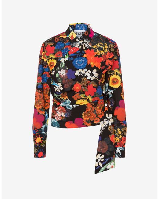 Moschino Allover Flowers Knotted Poplin Shirt