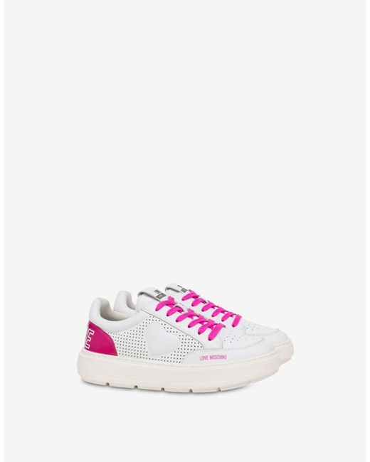 Love Moschino Bold Love Perforated Calfskin Sneakers