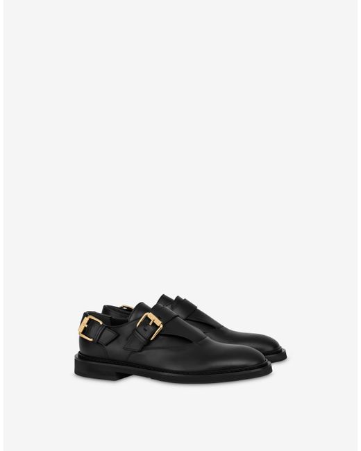 Moschino Double Buckle Calfskin Loafers