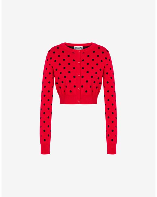Moschino Allover Polka Dots Knitted Cropped Cardigan