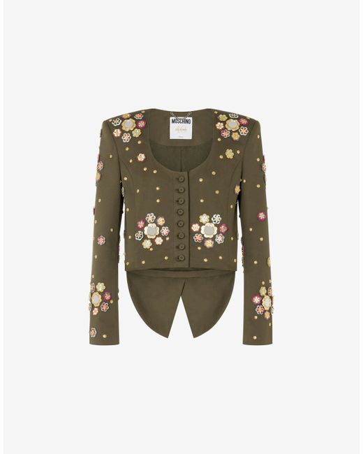 Moschino Flowers Cotton Canvas Cropped Jacket