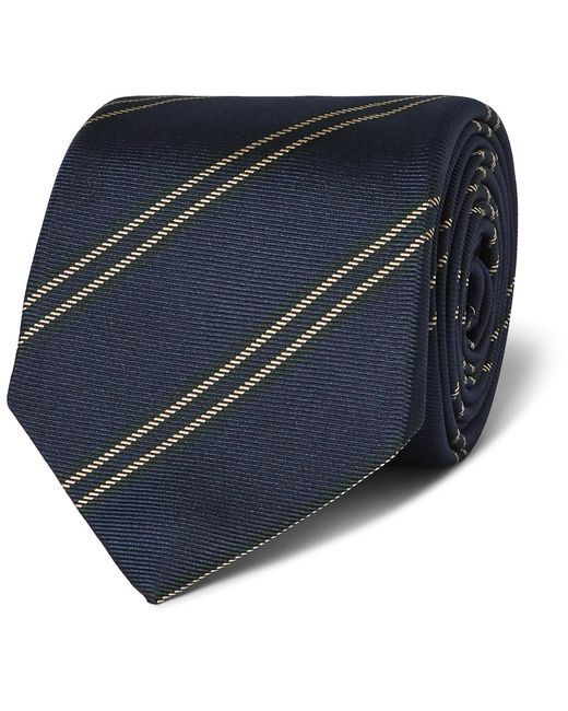 Kingsman Drakes Striped Silk Tie Blue