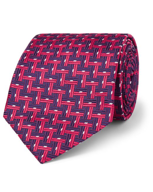 Sulka Basketweave-Effect Silk-Jacquard Tie Pink