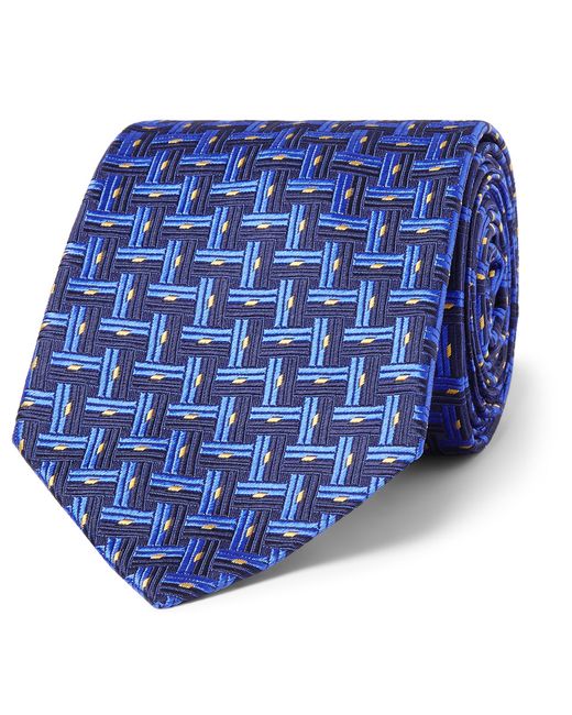 Sulka Basketweave-Effect Silk-Jacquard Tie Blue