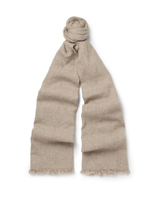 Begg & Co. Kos Washed Cashmere and Linen-Blend Scarf Neutrals