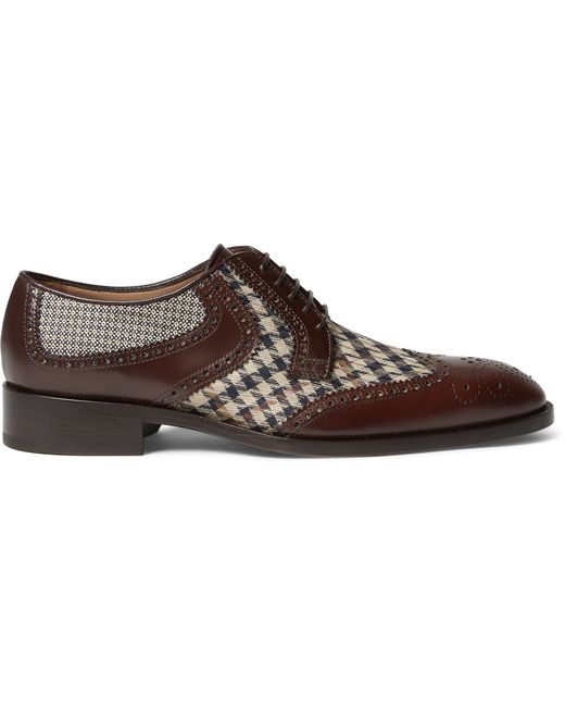 Etro Leather-Panelled Checked Canvas Brogues Brown