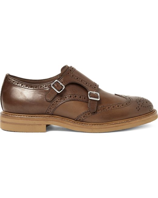 Brunello Cucinelli Leather Monk-Strap Wingtip Brogues Brown