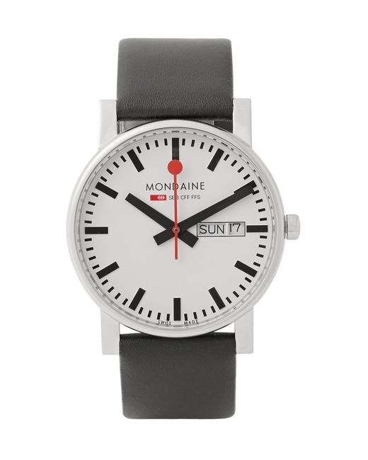 Mondaine Evo Day-Date Stainless Steel and Leather Watch Black