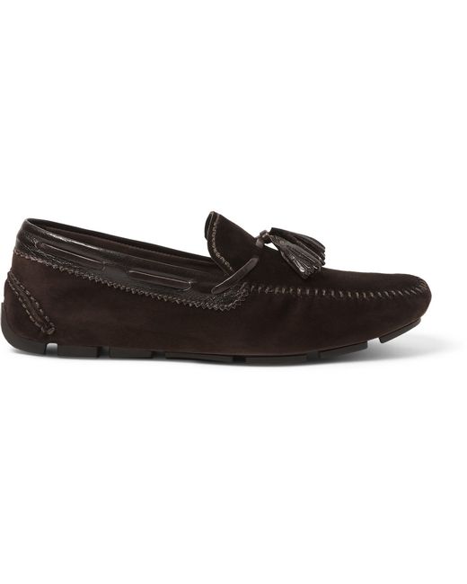 Berluti Polished Leather-Trimmed Suede Loafers Brown