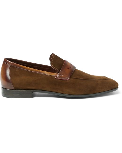 Berluti Lorenzo Leather-Trimmed Suede Loafers Brown