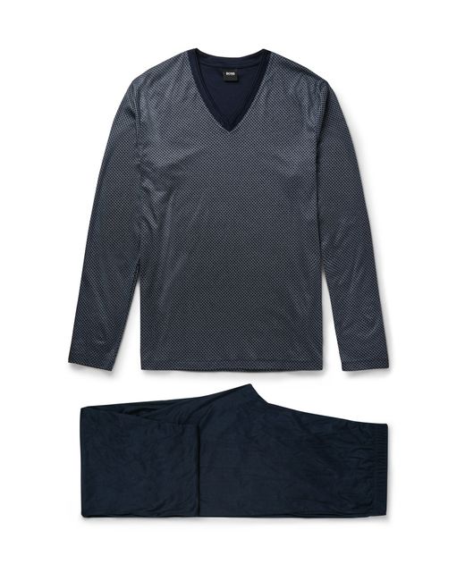 Hugo Boss Printed Cotton and Modal-Blend Jersey Pyjama Set Blue