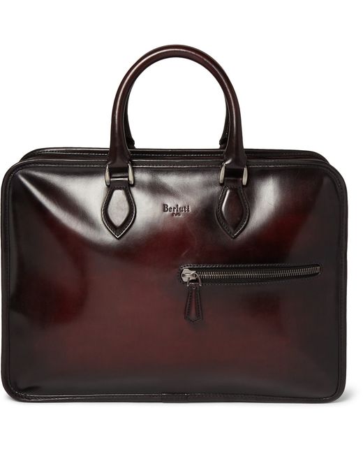 Berluti Un Jour Polished-Leather Briefcase Red