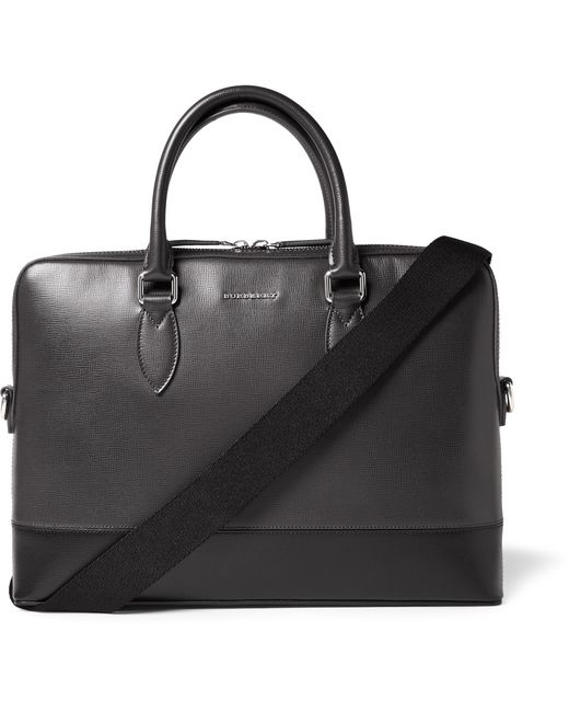 Burberry London Bi-Colour Grained-Leather Briefcase Gray